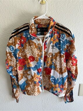 adidas Floral Print Bomber Jacket - White, Blue, Gold, Red